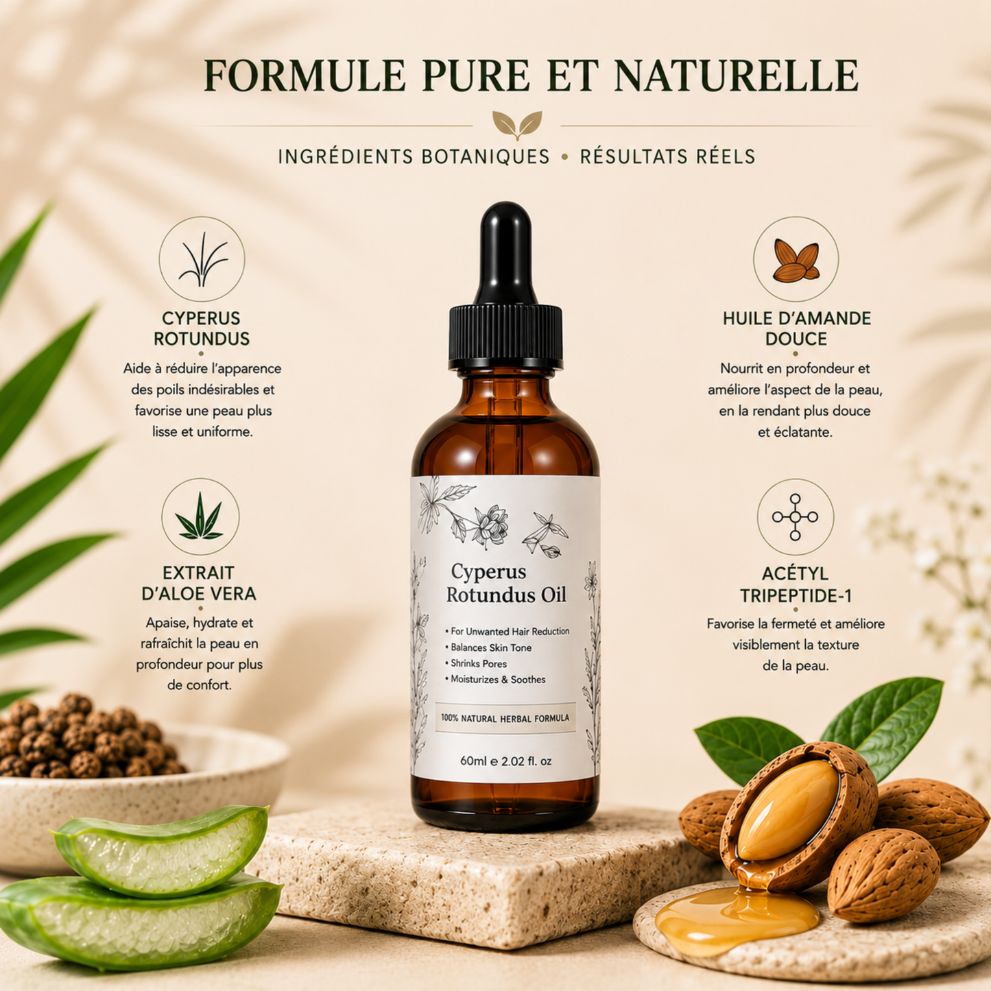 Huile pour réduire les poils du visage – Formule 100 % naturelle
