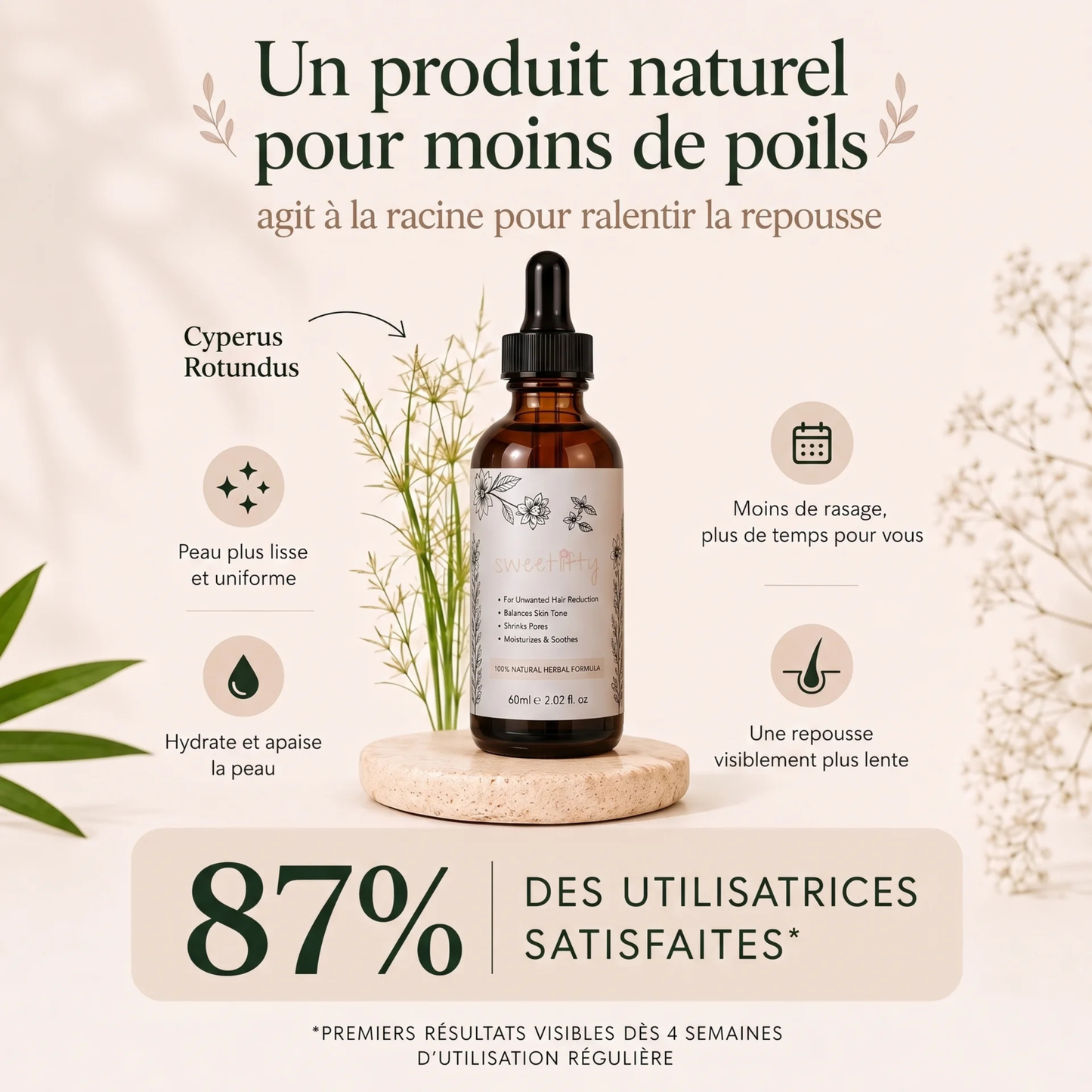 Huile pour réduire les poils – Formule 100 % naturelle